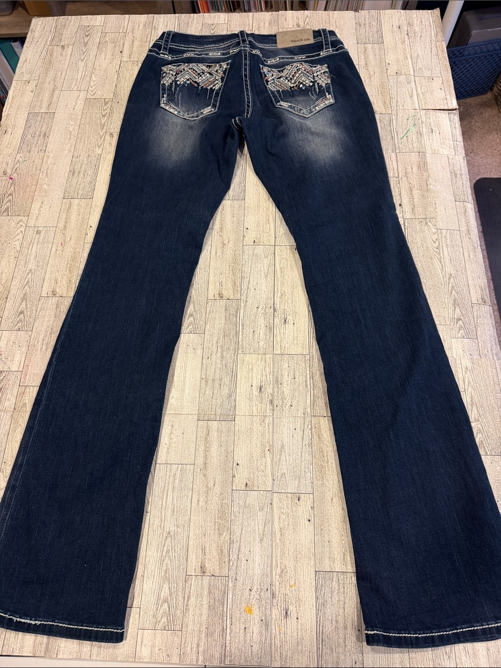 Grace EMBELLISHED BACK-POCKET DARK BLUE WOMEN'S JEANS